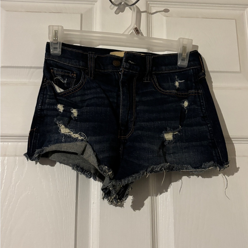 Hollister Dark Blue Distressed Denim Shorts